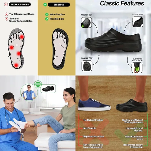 Vista 4 de Work Shoes for Men & Women Non Slip Clogs Kitchen Chef Shoes Comfortable Women Clogs Beach Shoes