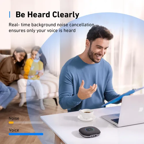 Vista 3 de Anker PowerConf S3 - Altavoz con 6 micrófonos, captación de voz mejorada, tiempo de llamada 24 horas, control de aplicaciones, Bluetooth 5, USB C