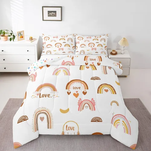 Vista 42 de Erosebridal Juego de edredón arcoíris de 2 piezas, edredón de nube de dibujos animados kawaii iridiscente individual para niños, niñas, mujeres