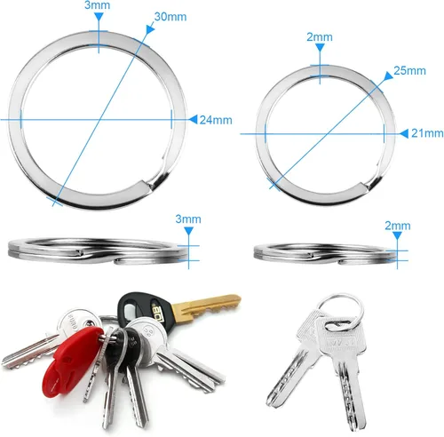 Vista 2 de 20 llaveros de acero inoxidable anillos redondos para llaveros planos llaveros para llaves de automóvil llaves del hogar etiquetas de perro 0984in