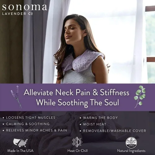 Vista 2 de Sonoma Lavender Almohada de cuello calentable/refrigerable de lavanda de lujo, apta para microondas para cuello y hombros con fundas extraíbles