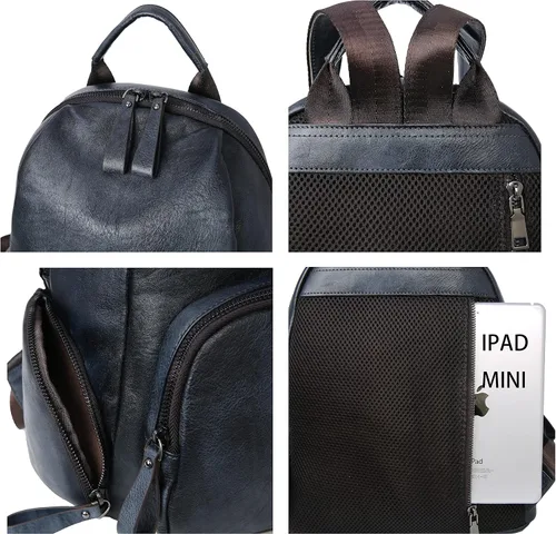 Vista 5 de Iswee Mochila de cuero retro para mujer, bolso pequeño, bonito antirrobo, casual, suave, mochila de viaje universitario, bolsa escolar, Negro