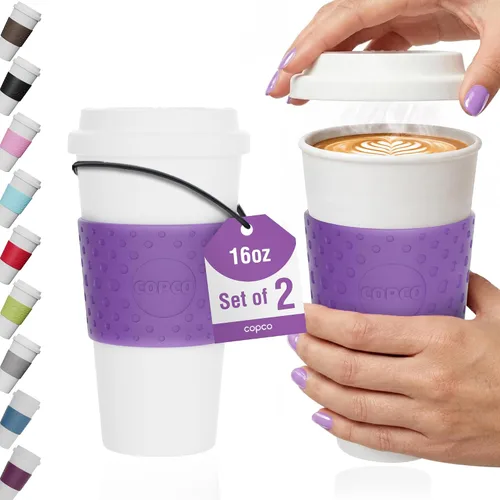 Vista 12 de Copco Acadia - Tazas de viaje con tapas, 16 onzas, color azul, juego de 2