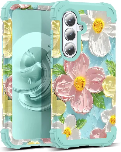 Vista 18 de Funda para Galaxy A14 5G Case, Patrón Floral 3 en 1 Protección Resistente de Servicio Pesado a Prueba de Golpes Parachoques de Goma de Silicona