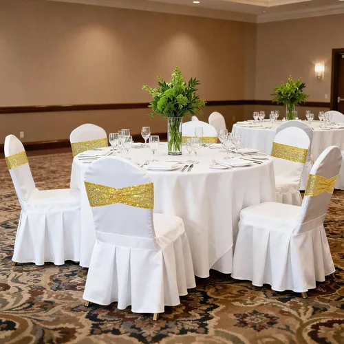 Vista 7 de SquarePie Paquete de 20 bandas de lentejuelas para silla, lazos dorados con purpurina para decoración de banquetes de boda, fiesta
