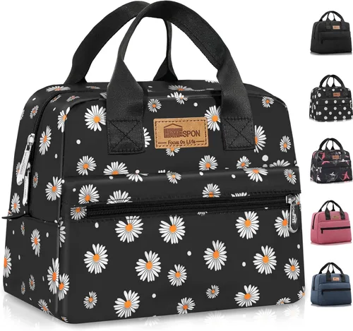Vista 8 de HOMESPON Bolsa de almuerzo aislada para mujeres y hombres, lonchera hielera para el trabajo, picnic (negro)