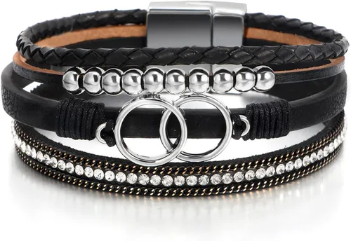 Vista 27 de Fesciory - Pulsera de leopardo para mujer, estilo bohemio de cuero multicapa con perlas de cristal