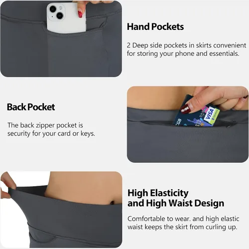 Vista 5 de ANVIVO - Falda pantalón para mujer, longitud hasta la rodilla, falda deportiva informal con bolsillos de cintura alta