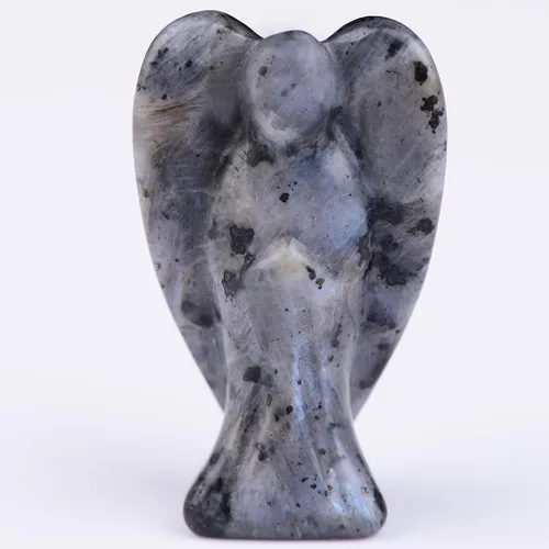 Vista 10 de Estatua de cristal de ángel de aventurina azul, figuras de ángel pulidas talladas a mano, decoración de cristal curativo, lindo ángel de la guarda