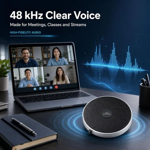 Vista 7 de Micrófono de computadora de 360° para escritorio, micrófono de PC de conferencia USB, tecnología de cancelación de ruido, grabación, Skype, clase
