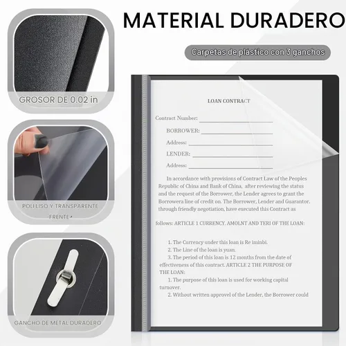 Vista 3 de Teling 48 fundas transparentes para informes frontales con sujetadores de 3 Negro