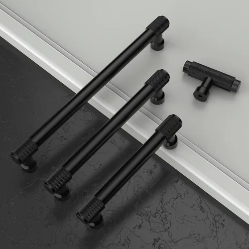 Vista 6 de Asidrama Paquete de 10 tiradores para gabinete color negro mate de 3.75 pulgadas (96mm), manijas estriadas para gabinete, accesorios para gabinetes