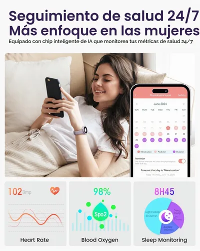 Vista 5 de Relojes inteligentes para mujer para iPhone/Samsung/Android (respuesta/hacer llamadas), pantalla AMOLED de 1.27 pulgadas, rastreadores de actividad