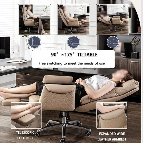 Vista 5 de White Executive Office Chair with Lumbar Support,Ergonomic Recliner Computer Desk Chair with Adjustable Backrest,Swivel Heavy Duty Gaming Chair for