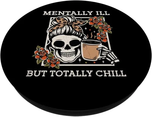 Vista 2 de Esqueleto mentalmente enfermo pero totalmente escalofriante Halloween Skull Mom PopSockets intercambiables PopGrip