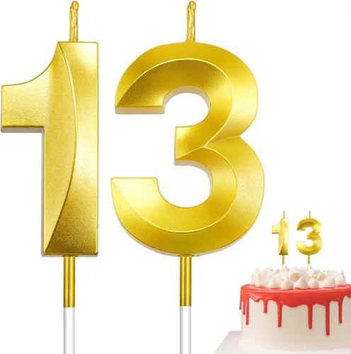 Vista 30 de Velas de 10º cumpleaños de oro champán - Velas de 10 números para decoración de pasteles