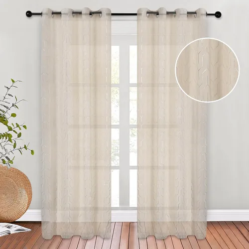 Vista 3 de SUPERIOR Cortinas transparentes, cortinas perfectas para luz natural, detalles de ventana de enrejado, decoración contemporánea moderna, colección