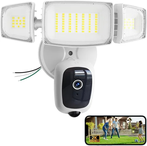 Vista 9 de Olafus Cámara de inundación al aire libre – Cámara de seguridad 2K QHD con luces de inundación activadas por movimiento, zonas de detección