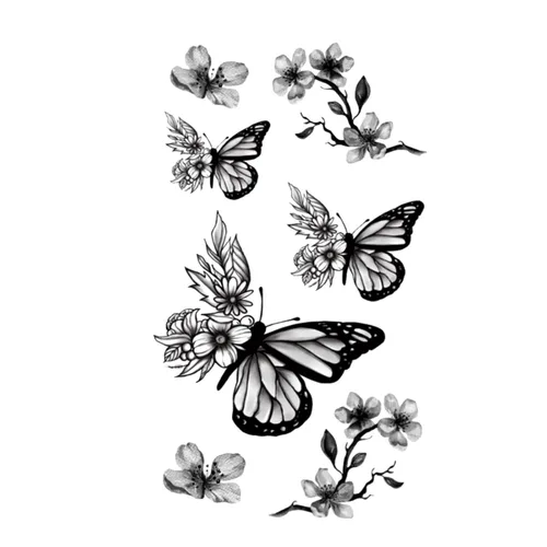 Vista 5 de MapofBeauty 2 unids tatuajes temporales mariposa cráneo impermeable Negro