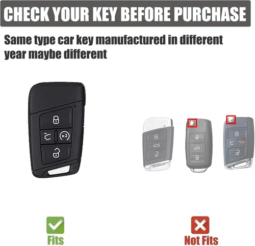 Vista 2 de Gematay Funda para llavero VW Volkswagen con llavero, soporte para llave para Volkswagen Tiguan Atlas Jetta Passat Golf Alltrack Control remoto Negro