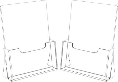 Vista 10 de HIIMIEI Paquete de 2 soportes acrílicos de 4 pulgadas de ancho para folletos, tarjetas, folletos, revistas, literatura, folletos, soporte