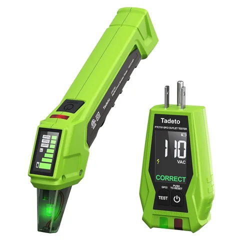 Vista 9 de Tadeto Herramienta de búsqueda de disyuntores con probador de salida, rápidamente GFCI, voltaje, probador eléctrico con pantalla LCD doble, enchufe