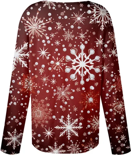 Vista 4 de Women's Christmas Tops 2023 Casual Fashion Printed Long Sleeve Lapel V Neck Button Pullover Top, S-3XL