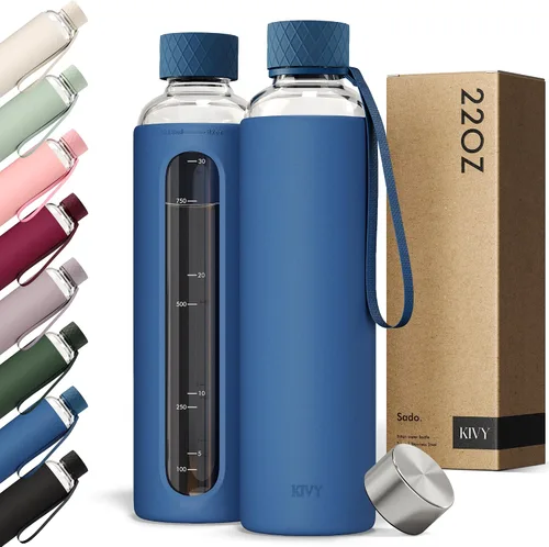 Vista 19 de KIVY Botella de agua de vidrio con funda de silicona de 22 oz