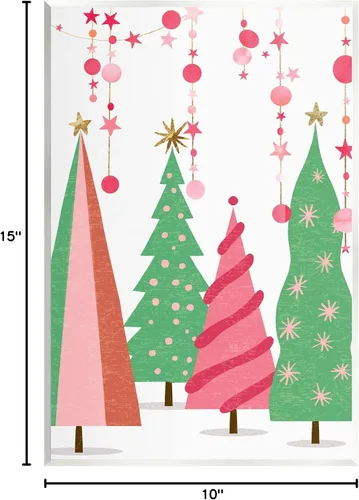 Vista 10 de Stupell Industries Ziwei Li - Placa de pared con diseño de árboles de Navidad rosa y verde