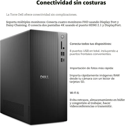Vista 2 de Dell Tower PC Ect1250 Computadoras de escritorio empresariales, procesador Intel de 14ª generación, IA Copilot, DDR5 de 16 GB, SSD de 512 GB, WiFi