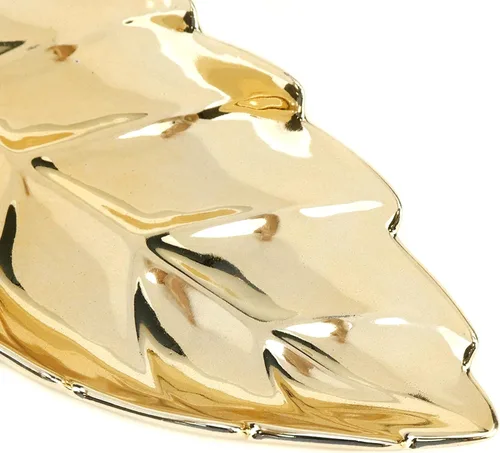 Vista 5 de MY MIRONEY Bandeja de cerámica para joyería en forma de hoja pequeña dorada, soporte para anillos de joyería, organizador de platos de caramelo