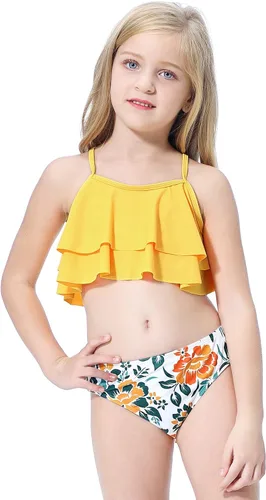 Vista 3 de SHEKINI Trajes de baño de dos piezas con volantes y estampado floral para niñas