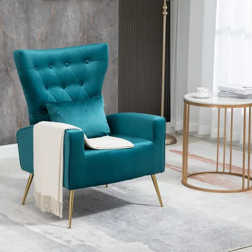 Vista 9 de ZJhome Sillas Modernas para Sala de Estar de Terciopelo Silla de Acento Sillón con Almohada Lumbar, Sillas de Dormitorio de Respaldo Alto Silla