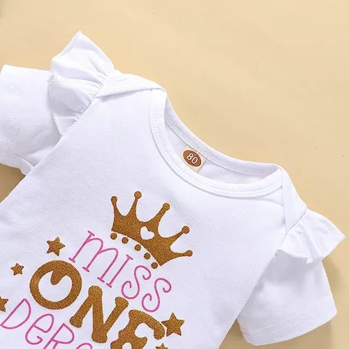 Vista 4 de Conjunto de ropa para bebé niña de primer cumpleaños con falda tutú con diadema