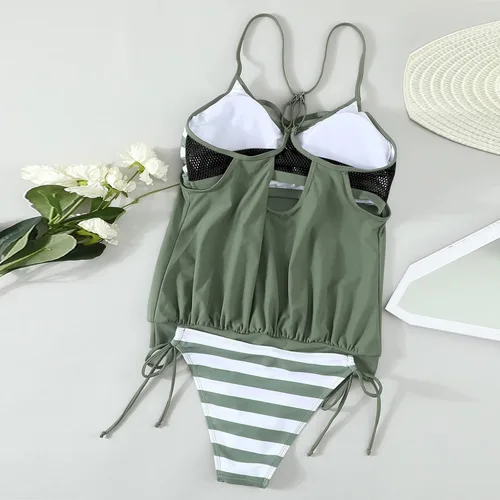 Vista 4 de Traje de baño de mujer estampado con panel dividido en ángulo plano grande Dreess traje de baño ajustado cómodo traje de baño casual
