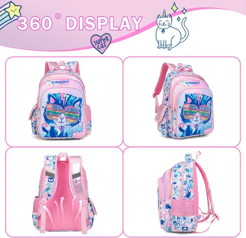 Vista 6 de Mochila para niñas, mochila escolar para niñas, Lindos juegos de gatos, Classic