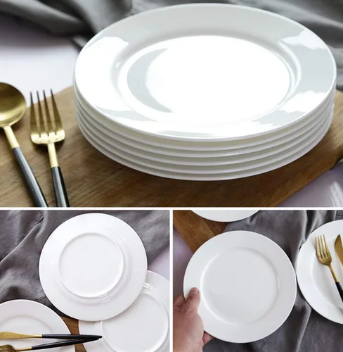 Vista 3 de Foraineam Juego de 12 platos redondos de ensalada de porcelana de 8 pulgadas, platos de postre blancos