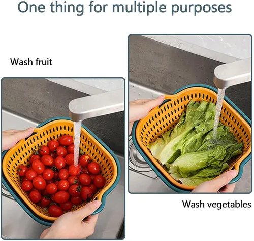 Vista 7 de Cestas de lavado de verduras en la cocina, cestas de frutas apilables multicapa, fregaderos de verduras, colador y lavado de frutas y verduras