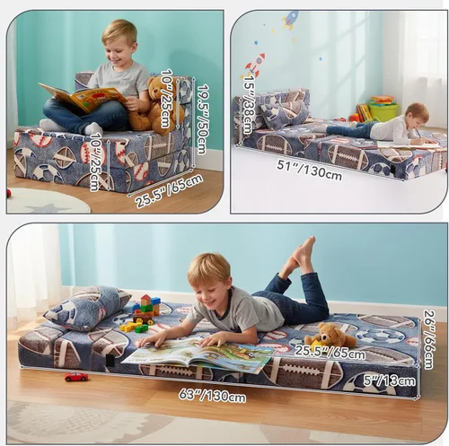 Vista 6 de Tiita Colchón de Piso Plegable para Sofá Cama para Niños, Colchoneta de Siesta de Piso Plegable Lavable para Niños Pequeños, Sofá Futón Plegable