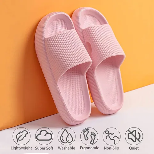 Vista 2 de rosyclo Pantuflas con sensación de nube para mujeres y hombres, pantuflas acolchadas para la ducha, sandalias de baño, máxima comodidad, ligeras