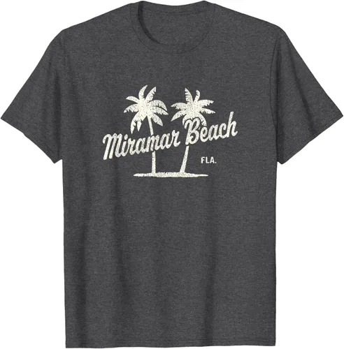 Vista 35 de Miramar Beach Florida Vintage 70s Palm Trees - Camiseta gráfica, Azul / Patchwork, S