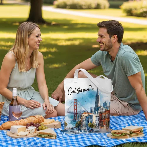 Vista 3 de Bolsa de algodón para mujer, regalos de recuerdos, bolsas de tela reutilizables, regalos de diseño artístico de acuarela