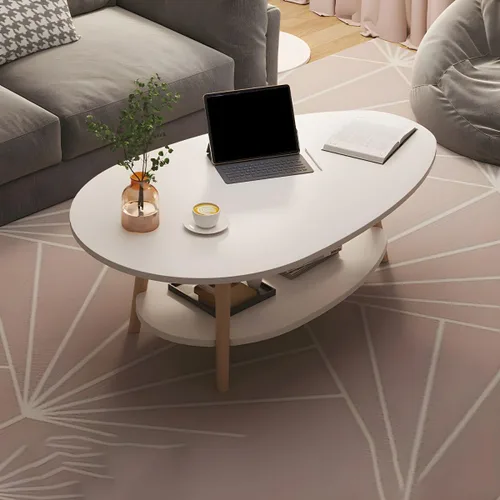 Vista 16 de Mesa de centro individual de madera, mesa de café, mesa de cóctel, mesa de centro de apartamento, sofá, mesa lateral ovalada, patas de madera, mesa