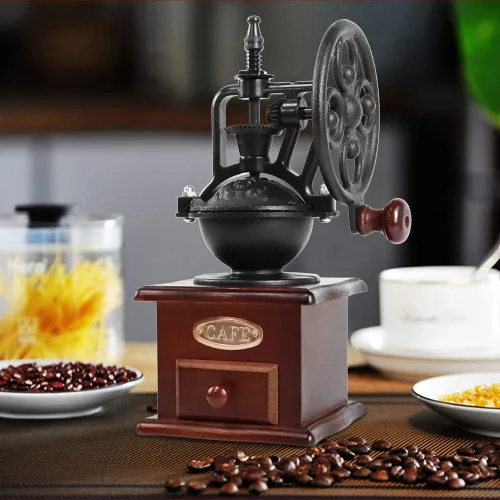 Vista 4 de Molinillo de café manual, estilo vintage IMAVO 【Gran regalo】 Molinillo de café de madera, molinillo de grano de rodillo, molinillos de café