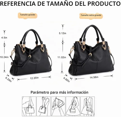 Vista 5 de Bolsos Kattee para mujer de piel genuina suave, tipo bandolera, con asa superior, bolso de hombro Negro