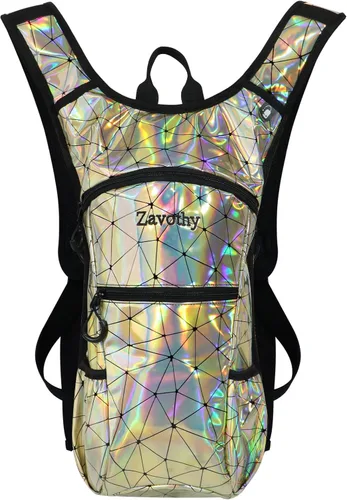 Vista 8 de Zavothy Rave Hydration Backpack with 3L Bladder, Colorful Festival Hydration Pack with Side Pockets, Lightweight Water Backpack for EDM, Music