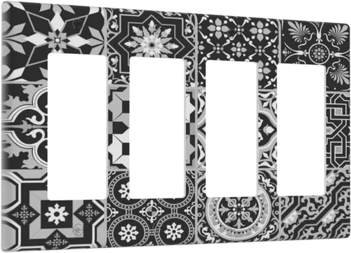 Vista 64 de Azulejos Negros Texturas Modernas Retro Marruecos 1 Gang Cubierta de Interruptor de Luz Sin Dispositivo Placa de Pared en Blanco Decorativa Placa