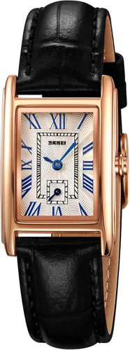 Vista 23 de Reloj de cuarzo para mujer Carlien, elegante reloj de vestir rectangular con correa de cuero y corona de cristal azul Rosa Negro
