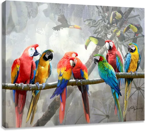 Vista 12 de Woxfcart Arte de pared azul para decoración de pájaros, impresión en lienzo de 12 x 12 pulgadas, cuadro familiar de pájaros para dormitorio, baño