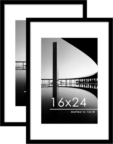 Vista 8 de PEALSN - Juego de 2 marcos de fotos de 12 x 18, muestra fotos de 11 x 17 con paspartú o 12 x 18 sin paspartú para montaje en pared, marcos para Negro